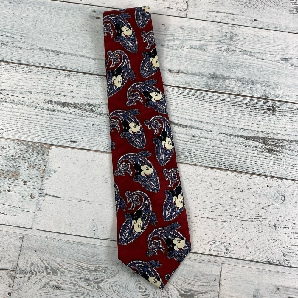VTG Disney Mickey Mouse Paisley Neck Tie Mickey Unlimited Red Blue Necktie‎
